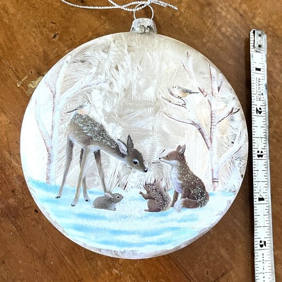 Christmas Forest Bambi and Friends Large Glass Ornament Stunning! - Picture 1 of 4